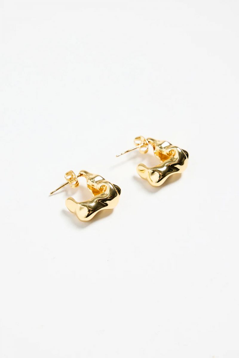 Wavy Organic Huggie Earrings - Gold - Image 4