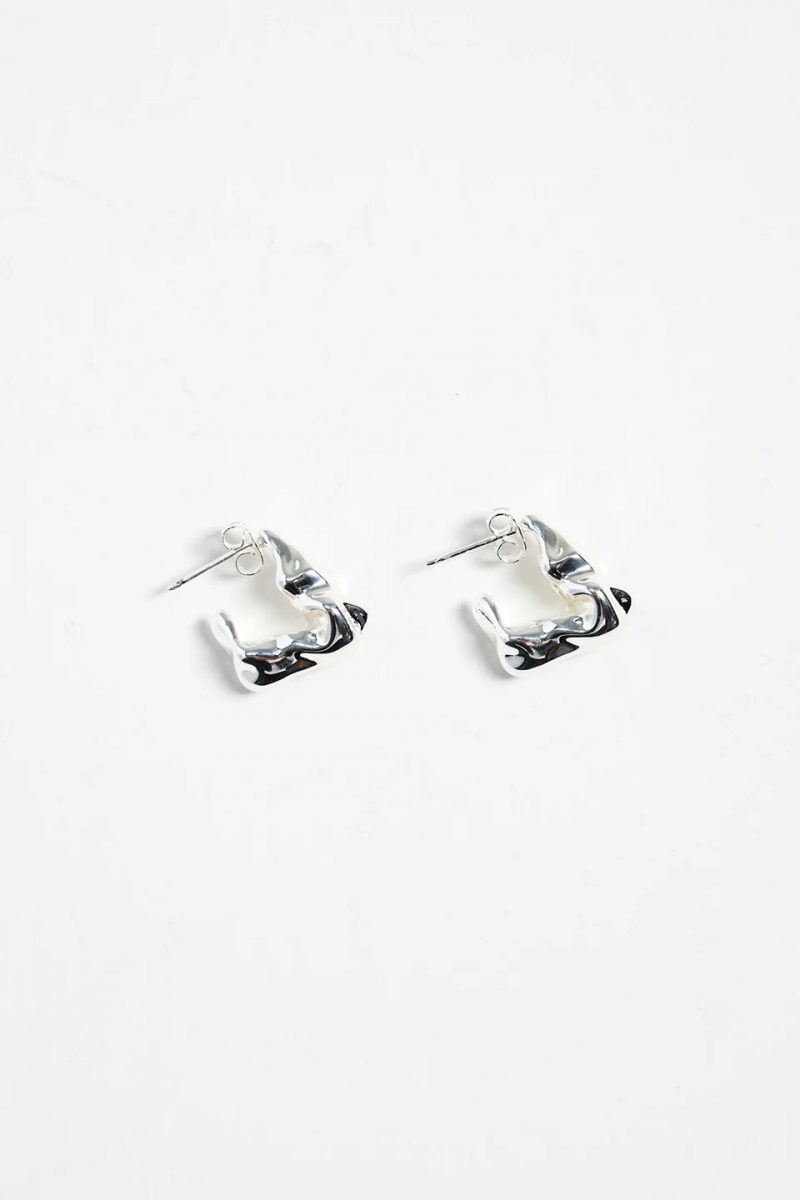 Wavy Organic Huggie Earring - Silver - Image 4