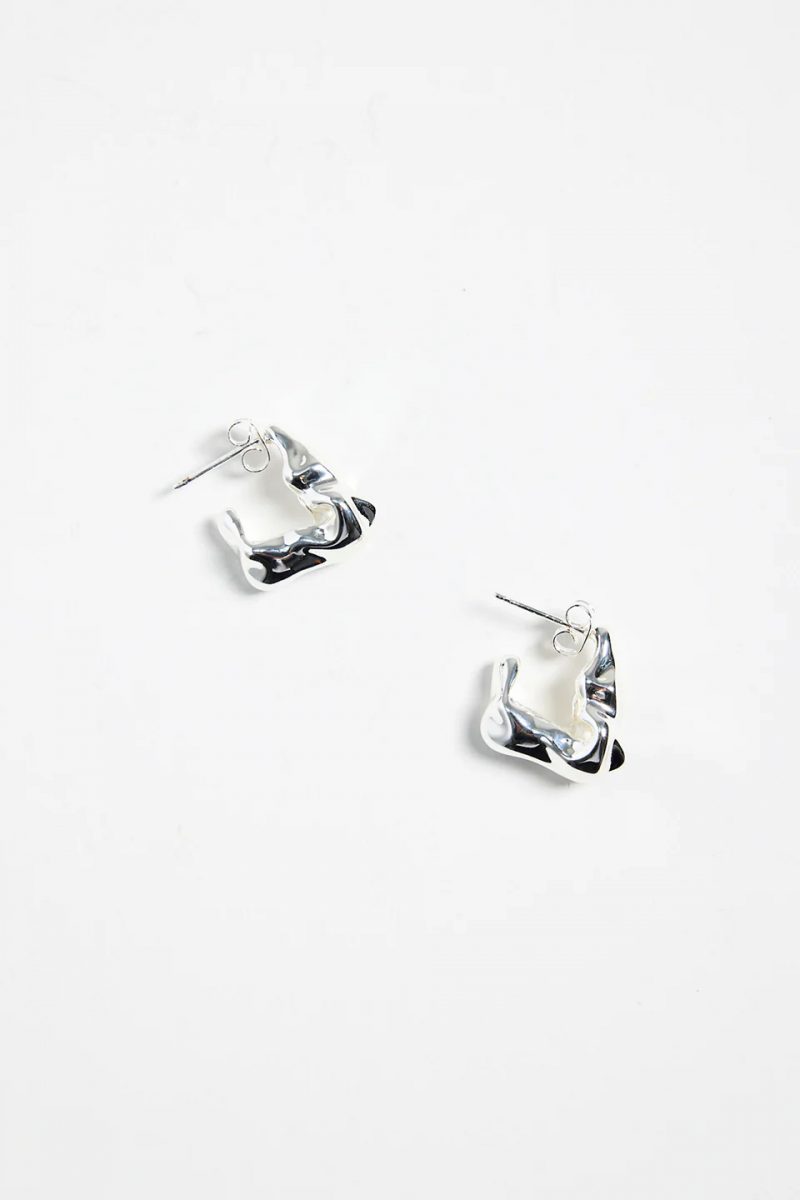 Wavy Organic Huggie Earring - Silver - Image 2