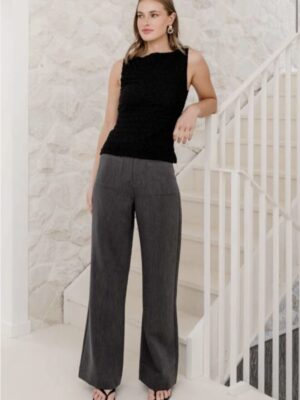 Zoey Tailored High Rise Wide Leg Pants - Charcoal