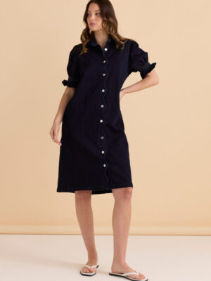 Scallop Denim Dress - Indigo Blue