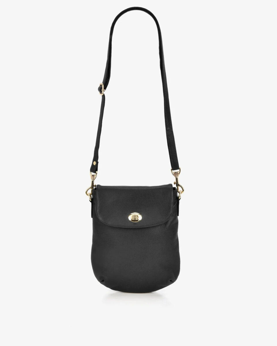 GABEE Janie Turn Lock Leather Crossbody Bag - Large - Black