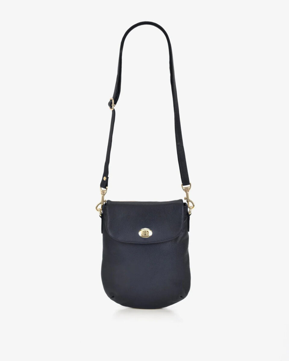 GABEE Janie Turn Lock Leather Crossbody Bag - Large - Navy