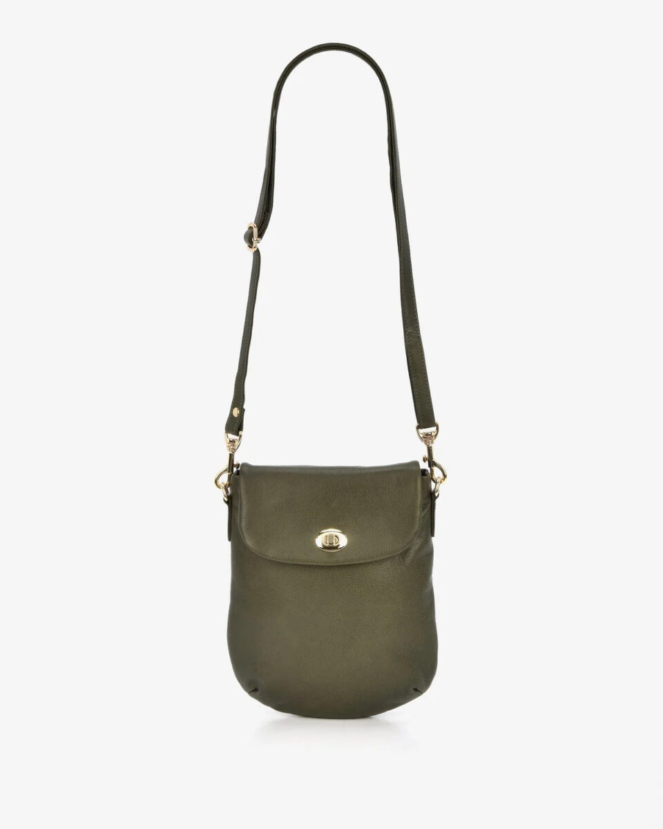 GABEE Janie Turn Lock Leather Crossbody Bag - Large - Olive - Image 2