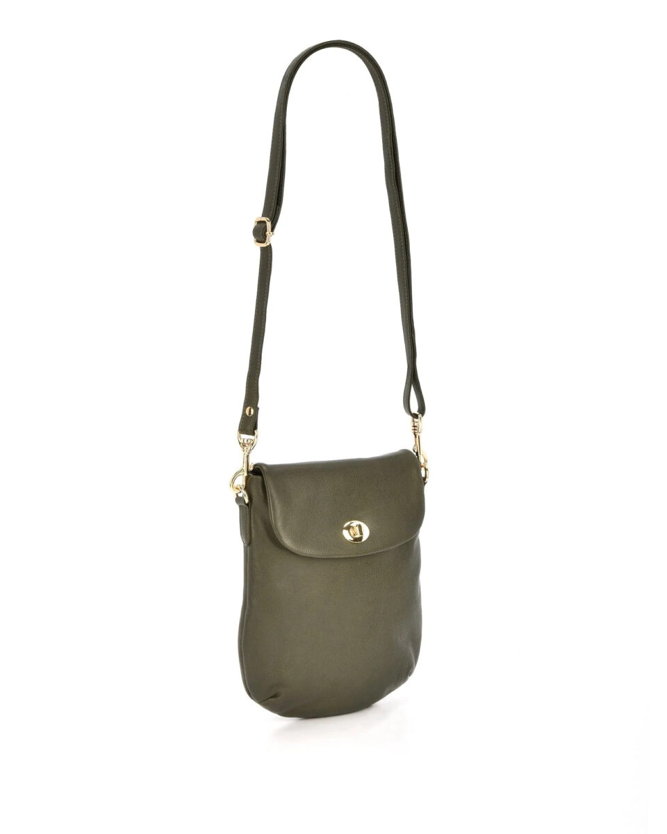 GABEE Janie Turn Lock Leather Crossbody Bag - Large - Olive