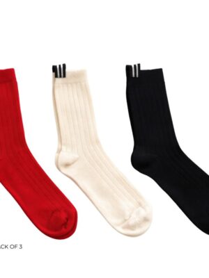 Lily Wool Blend Socks - Black/Cream/Cherry Tomato