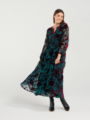 Mikayla Viscose Burnout Dress - Jade Bouquet Velvet