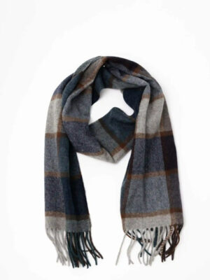 Eliza 100% Wool Scarf – Blue and Chocolate