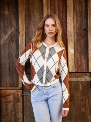 Diamond Cardi - Ivory, Tan & Grey