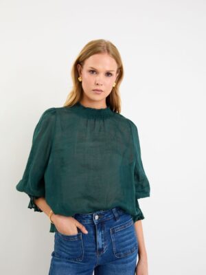 Poet Long Sleeve High Neck Top - Forest