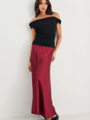 Preserve Satin Floaty Bias Midi Skirt - Burgundy