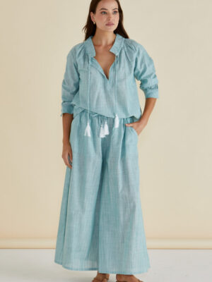 Tatum Wide Leg Pant - Green Stripe