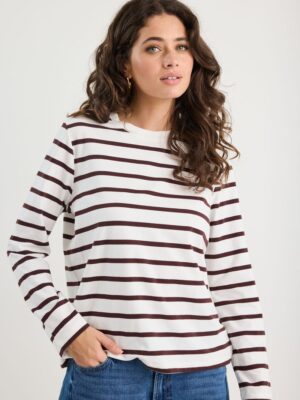 Tether LS Boxy Tee - Chocolate White Stripe