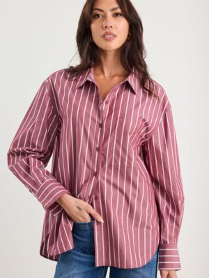 You Got This Oversized Boyfriend Shirt - Burgundy Stripe