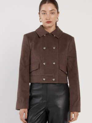 Devyn Wool Blend Cropped Jacket - Chocolate Brown
