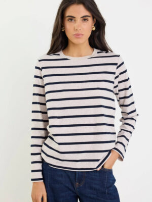 Tether LS Boxy Tee - Ecru Navy Stripe