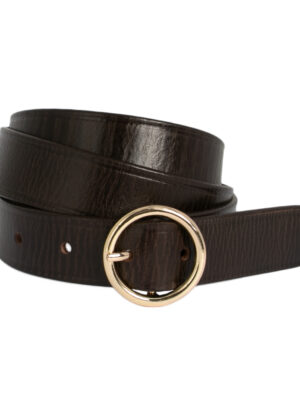 Leah Round Buckle Leather Belt - Chocolate