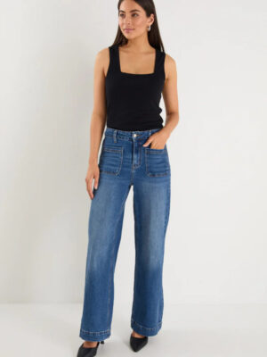 Zoey Petite High Rise Wide Leg Pocket Jean - Marine Blue
