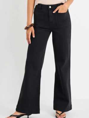 Zoey Petite High Rise Wide Leg Pocket Jean - Black