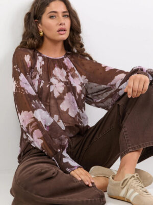 Cosmopolitan Crew Neck Long Sleeve Top - Cocoa Blossom