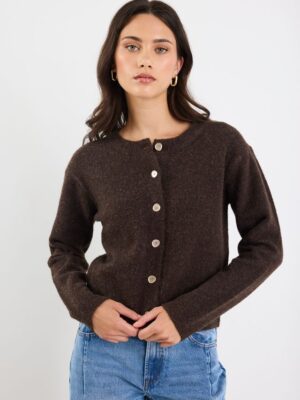 Imprint Soft Knit Crewneck Cardigan - Chocolate