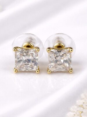 Princess Cut Stud Earrings - Gold