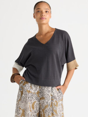 Contrast Cuff Top - Graphite