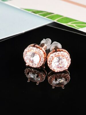 Cassie Crystal Halo Stud Earrings - Rose Gold