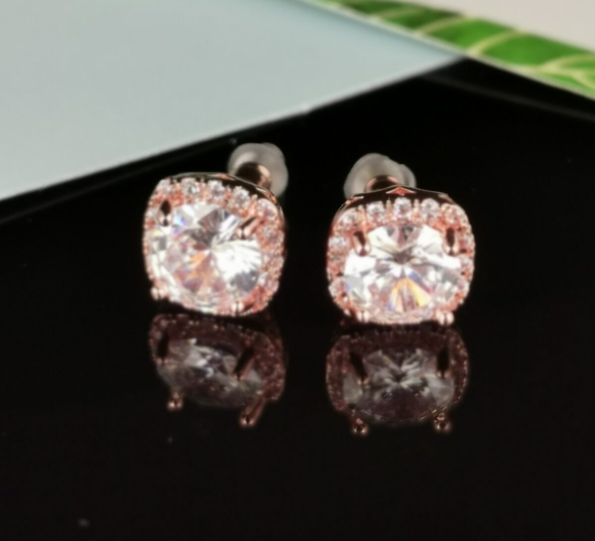 Halo Sparkle Stud Earrings - Rose Gold