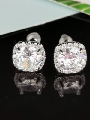 Halo Sparkle Stud Earrings - Silver