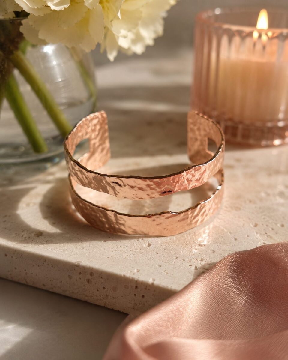 Haylea Hammered Cuff Bangle - Rose Gold - Image 2