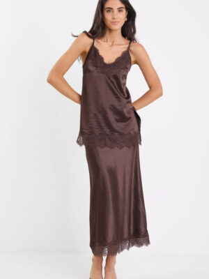 Margarita Trim Bias Maxi Skirt - Chocolate Satin Lace