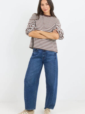 Unite Long Sleeve Contrast Binding Tee - Chocolate White Stripe