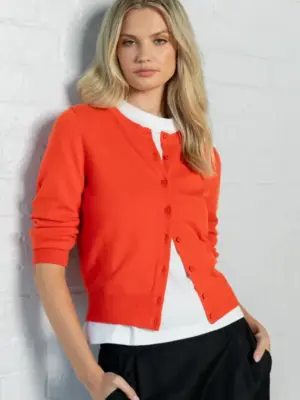 Autograph Soft Fine Gauge Crewneck Cardigan - Blood Orange