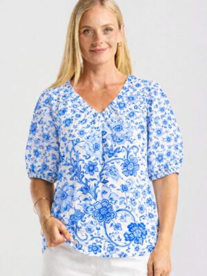 Nioletta V Neck Top - Porcelain Garden