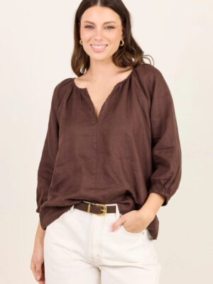 Revolutionary Linen Relaxed LS Top - Dark Chocolate