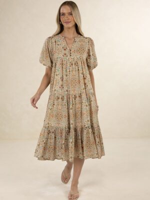 Yasmin Midi Dress - Almond Print