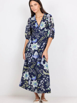 Enchantment V Neck Maxi Dress - Ink Botanical