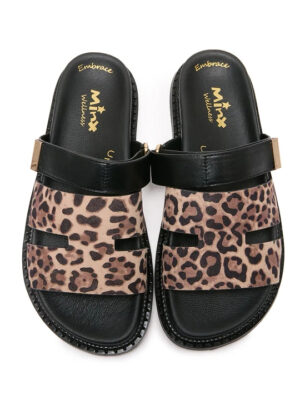 Minx Indrani Leather Sandal - Leopard Suede Black Nappa