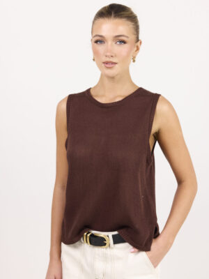 Salute Relaxed Sleeveless Knit Tank Top - Chocolate