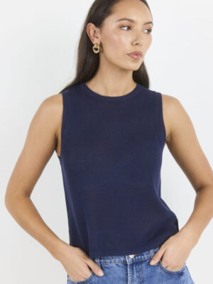 Salute Relaxed Sleeveless Knit Tank Top - Navy