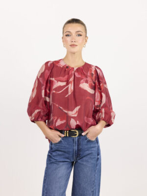 Sincere Shirred Back SS Top - Large Red Peony