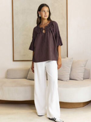 Thea Top - Wine/White Pinstripe