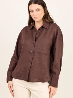 Uplifted Linen Oversized Shirt - Dark Chocolate